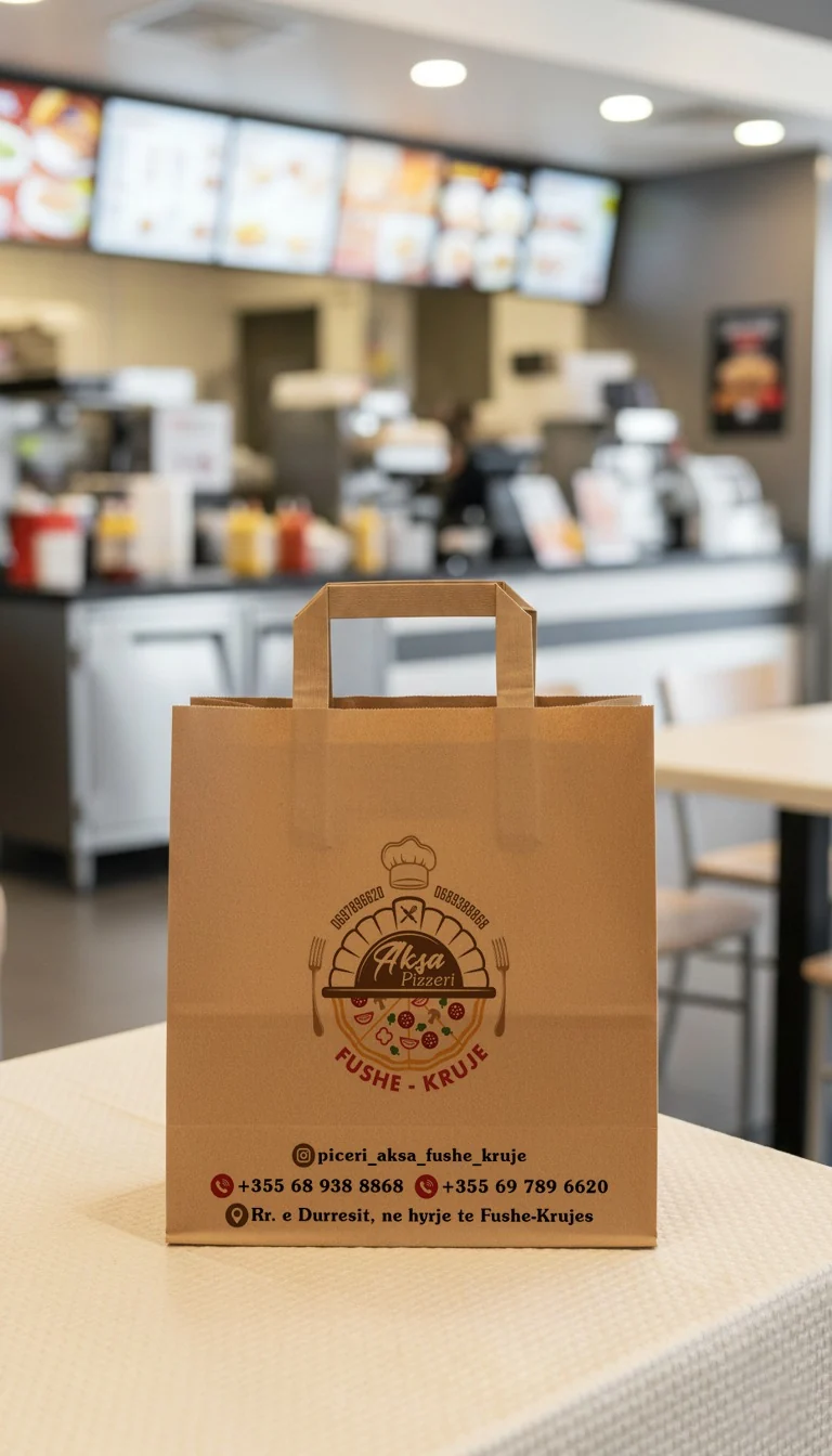 Çantë kartoni kraft e personalizuar për Aksa Pizzeri