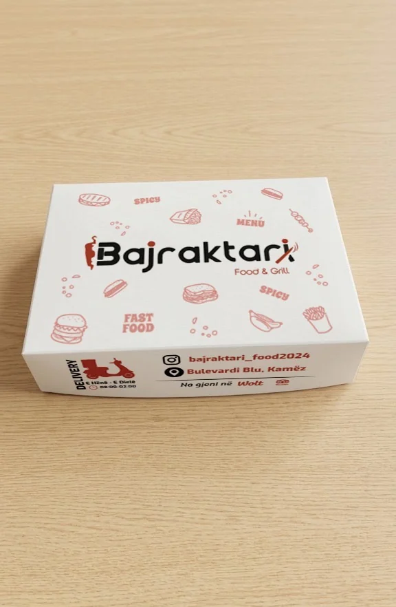 Kuti takeaway e personalizuar për Bajraktari Food & Grill